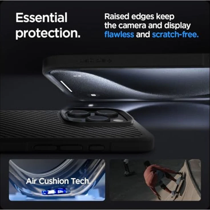 Spigen Core Armor Hülle für iPhone 16 Pro Max, Mattschwarze Schutzhülle mit integriertem Stand, Stoßfest, kabelloses Laden, TPU Material – Bild 3