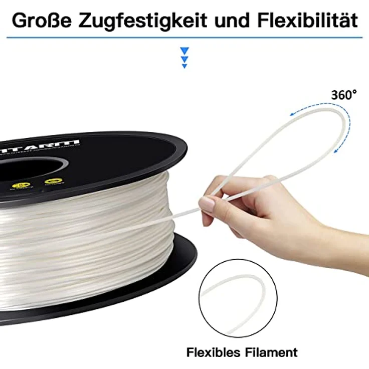GIANTARM 3D Drucker Filament PLA 1,75 mm, hochpräzise Maßgenauigkeit +/- 0,03 mm, 1 kg Spule, glänzendes Weiß – Bild 3