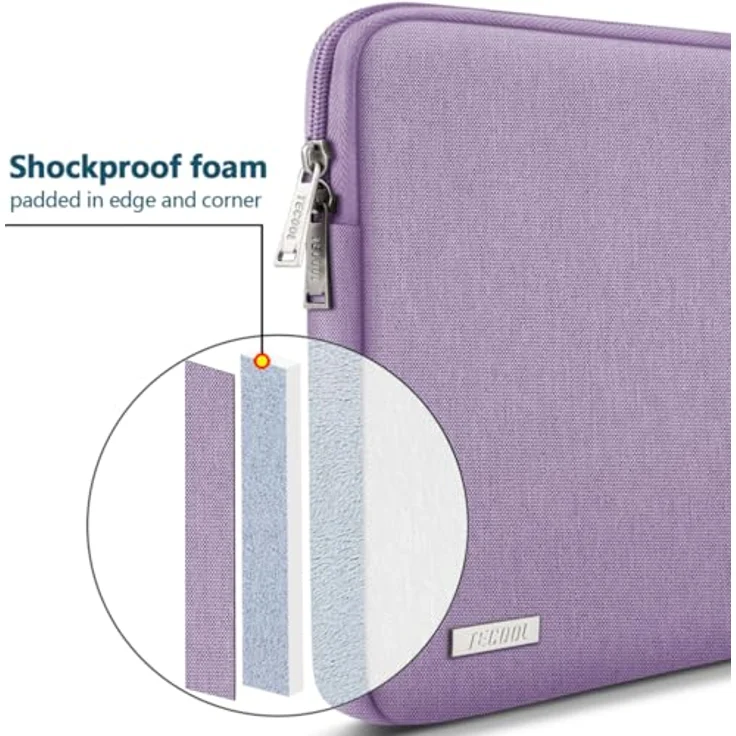 TECOOL 14 Zoll Laptoptasche, wasserdichte Schutzhülle mit 8 mm Polsterung für Lenovo, HP, Acer, Dell, MacBook Air 15, lila – Bild 5