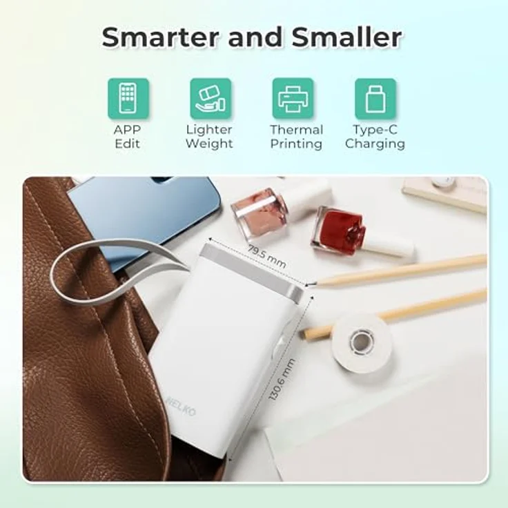 Nelko P21 Etikettendrucker, tragbares Bluetooth Labeldruckgerät mit 203 DPI, iOS/Android-kompatibel, selbstklebend, weiß – Bild 3
