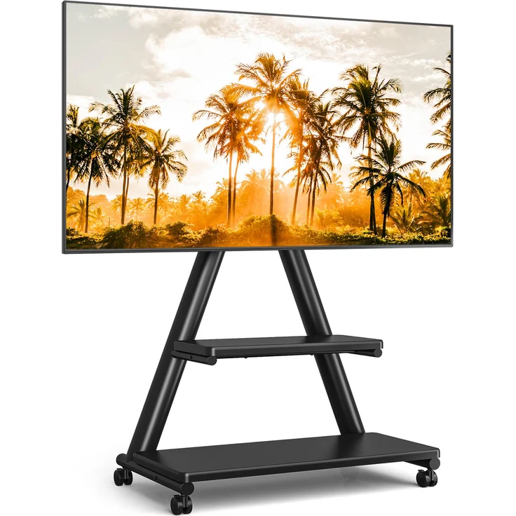 TVON Schwarzer Rollständer für Fernseher, Höhenverstellbar für 32-80 Zoll, max. 68 kg, VESA 600x400, mit 4 Rollen und doppelstöckigem Stauraum