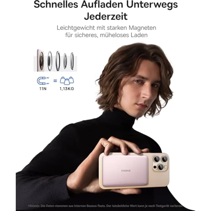 Baseus Magsafe Power Bank Ultra Slim, 5000mAh, Magnetische Powerbank für iPhone 16/15/14, 20W Schnellladung, LED-Display, Rosa – Bild 4