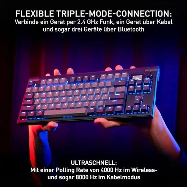 CHERRY XTRFY MX 8.3 TKL Wireless, Mechanische Gaming-Tastatur mit Hot Swappable MX2A RED Switches, Deutsches Layout (QWERTZ), Starfall Grey, Triple-Mode-Connection, 4000 Hz Polling Rate – Bild 4