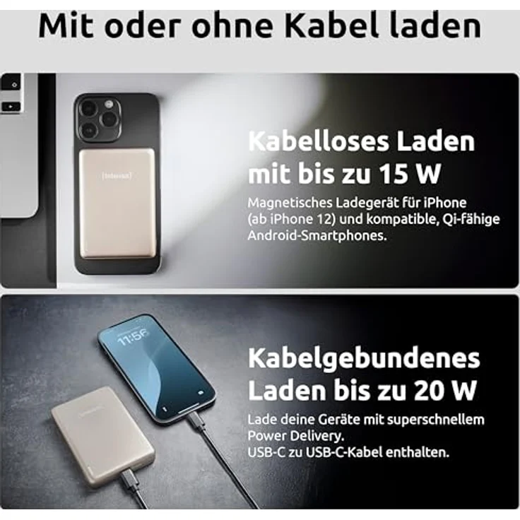 Intenso MW10000 Magnetische Powerbank 10000 mAh, MagSafe kompatibel, Wireless Charging 15W, USB-C PD 20W, geprüft in Deutschland, Champagner – Bild 2