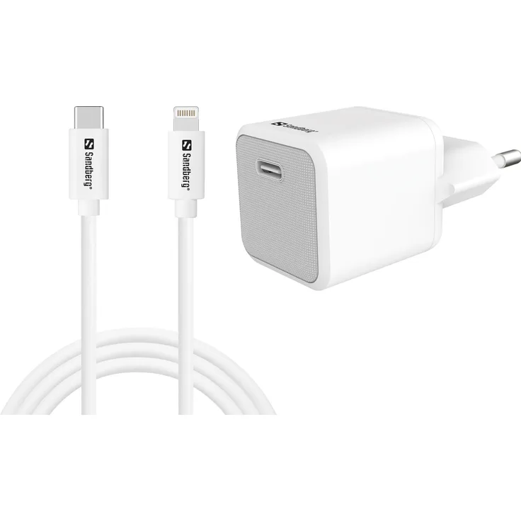 Sandberg USB-C AC Charger + Lightning 1M, 20W USB Ladegerät für Steckdosen, Weiss