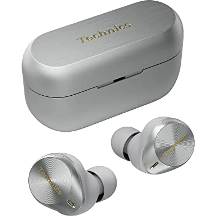 Technics EAH-AZ80E-S kabellose Ohrhörer mit Noise Cancelling, Multipoint Bluetooth, bequemer In-Ear-Ohrhörer mit integriertem Mikrofon, anpassbare Passform, bis zu 7 Stunden Wiedergabe, Silber
