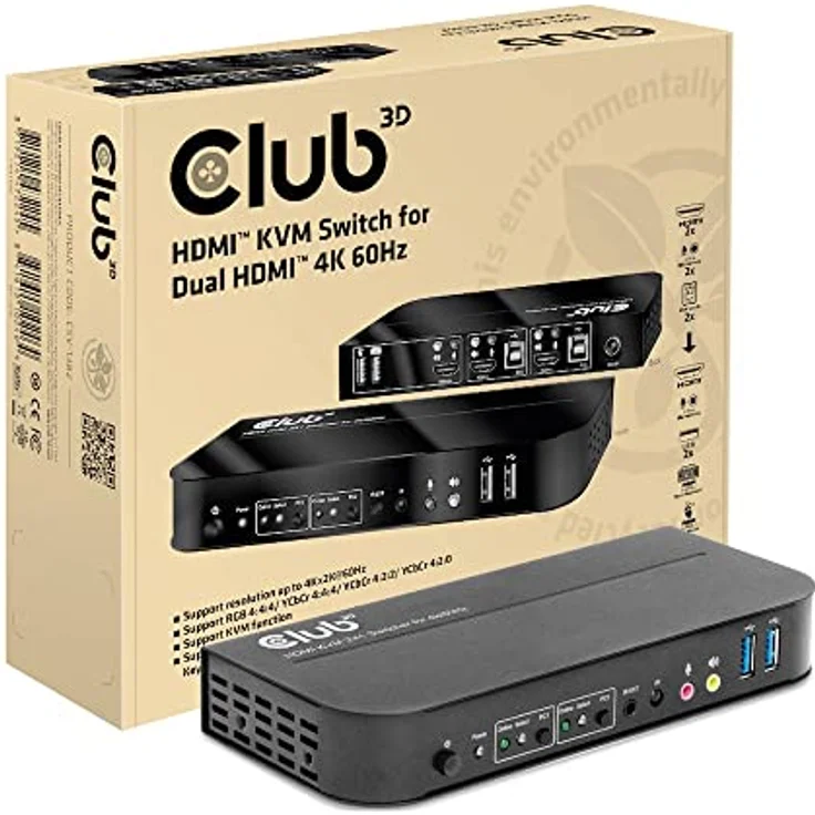 Club 3D CSV-1382 KVM Switch, HDMI KVM-Umschalter mit 4K Auflösung bis 4096x2160, Schwarz – Bild 2