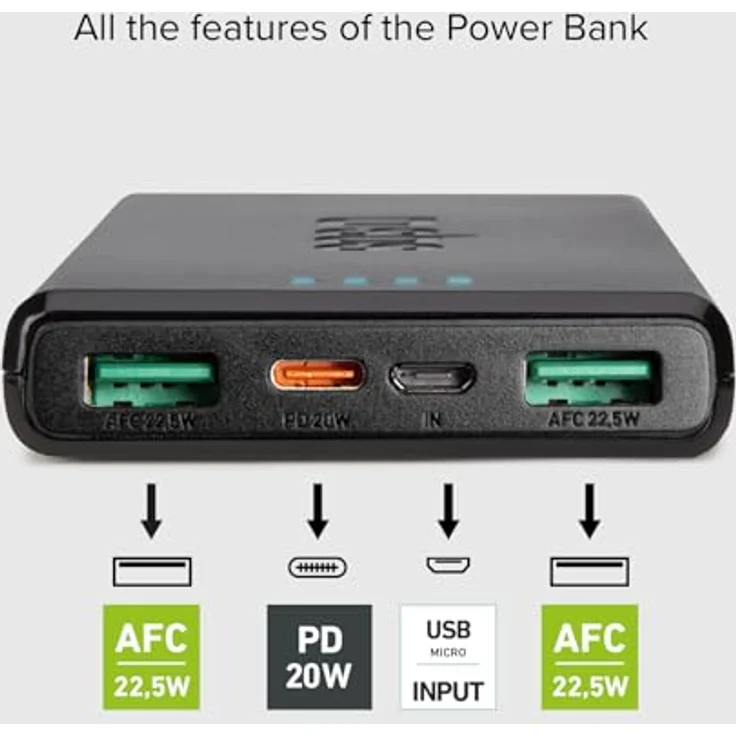 SBS PowerBank 10K Fast, 10.000 mAh Power Delivery, 22,5 W Schnellladung, USB-C und USB-A, kompakt und tragbar mit Status-LED – Bild 4