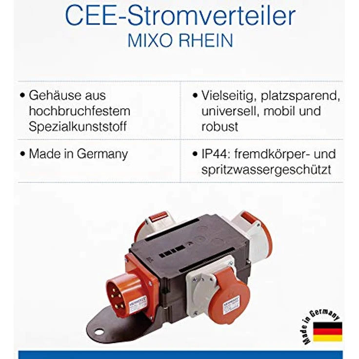 as - Schwabe MIXO Adapter - Stromverteiler RHEIN – 5-poliger E-Stecker auf 3 5-polige E-Steckdosen – Robuster Baustellen Starkstrom-Verteiler – IP44 – Made in Germany I 60531 – Bild 3