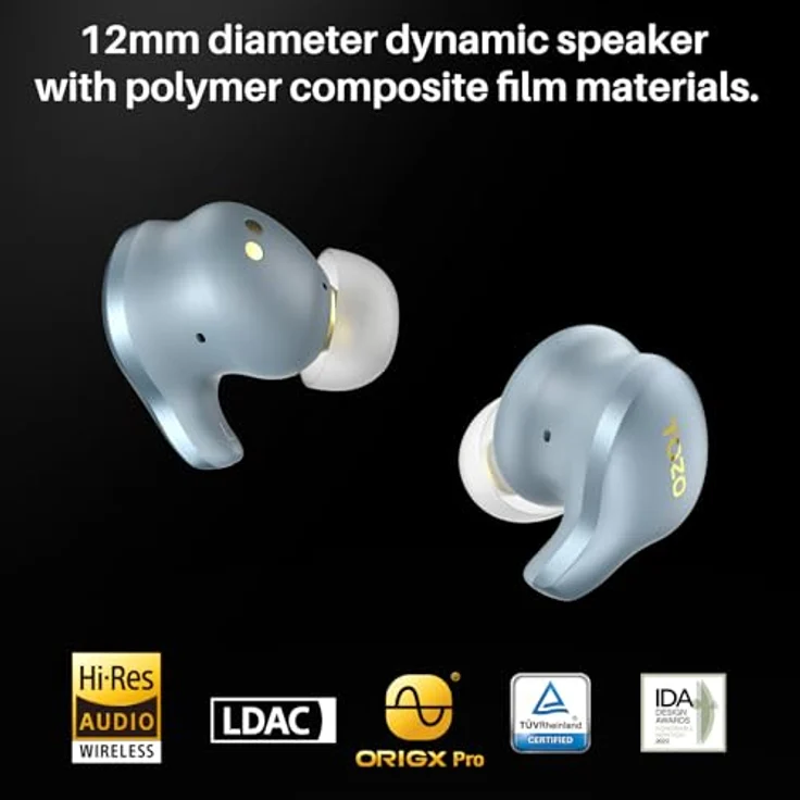 TOZO Golden X1 Kopfhörer Kabellos Bluetooth Balanced Armature Treiber und Hybrid Dynamik Treiber, OrigX Pro, LDAC & Hi-Res Audio Drahtlos, Umgebung & Aktive Geräuschunterdrückung Ohrhörer, Blau – Bild 2