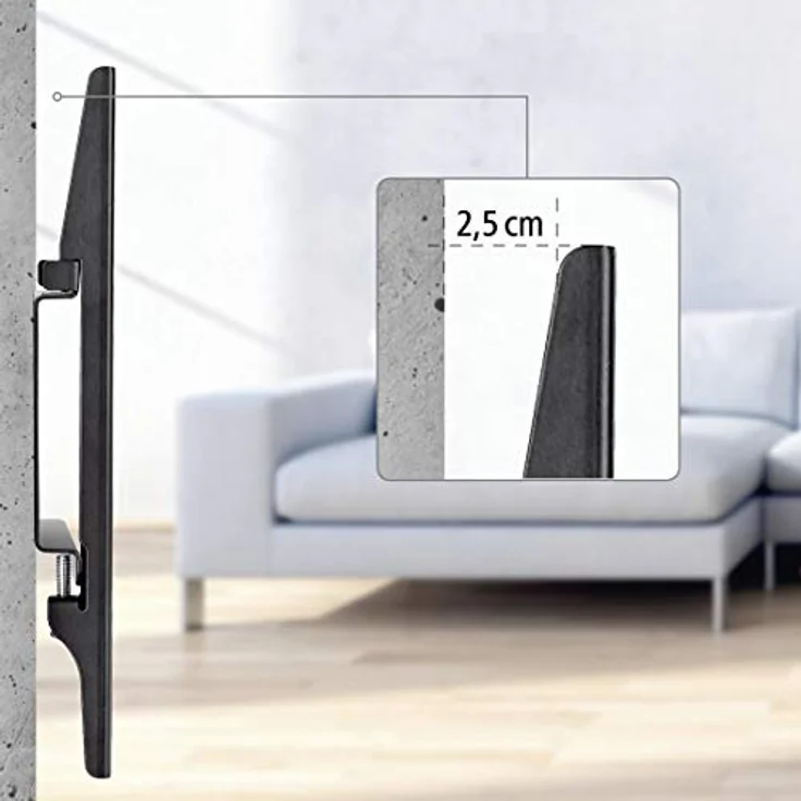Hama TV-Wandhalterung Ultraslim (Fernseher von 19 bis 46 Zoll (48 cm bis 117 cm Bildschirmdiagonale), inkl. Fischer Dübel, VESA bis 200 x 200, Wandabstand nur 2,5 cm, max. 25 kg) schwarz – Bild 3