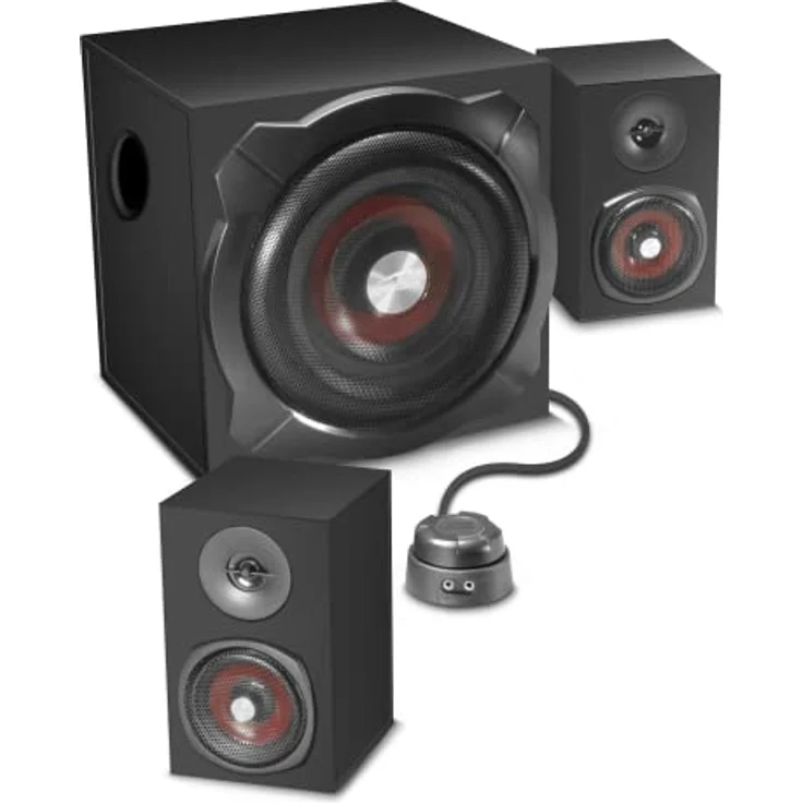 Speedlink GRAVITY 2.1 Soundsystem - PC Lautsprecher mit Subwoofer aus Holz, Aktiv Lautsprechersystem 120 Watt, Bluetooth, 3,5mm Klinke, AUX, Tischfernbedienung, schwarz – Bild 4