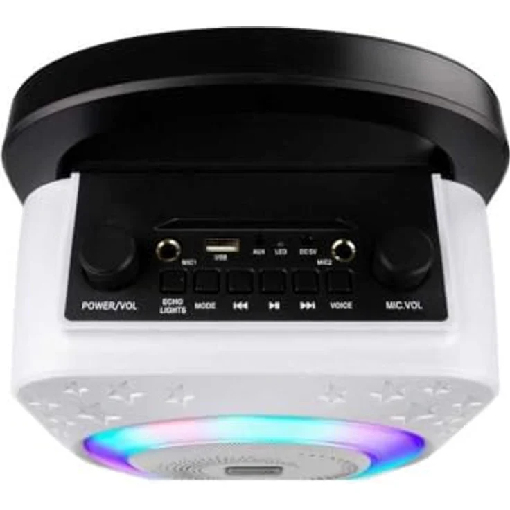 RockJam 10-Watt Karaoke-Maschine, wiederaufladbar mit Bluetooth, zwei Mikrofonen, Stimmeffekten & LED-Lichtern - Schwarz – Bild 4