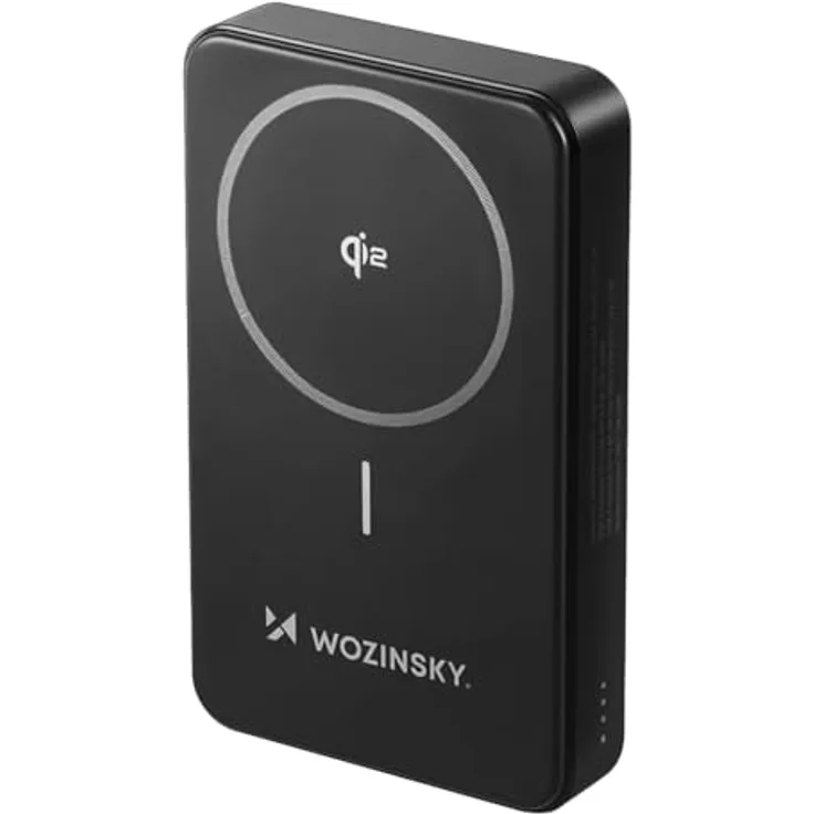 Wozinsky WLWP-10KA0Y3S Powerbank, 10000 mAh, 22,5W PD, Qi2, mit Ständer, Schwarz, 1x USB-A, 1x USB-C