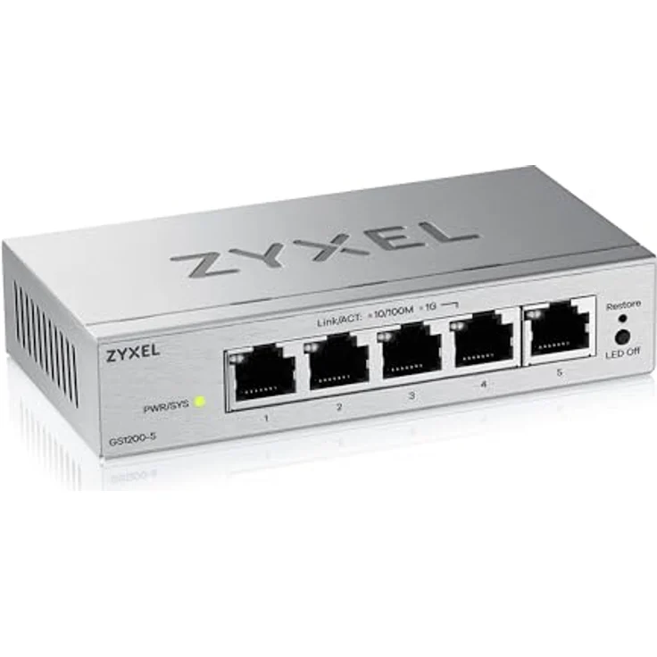 Zyxel GS1200-5v3, 5 Port Gigabit Netzwerk Switch, Web Managed mit QoS, Link Aggregation, VLAN, IGMP Snooping, Lüfterlos, Desktop – Bild 1