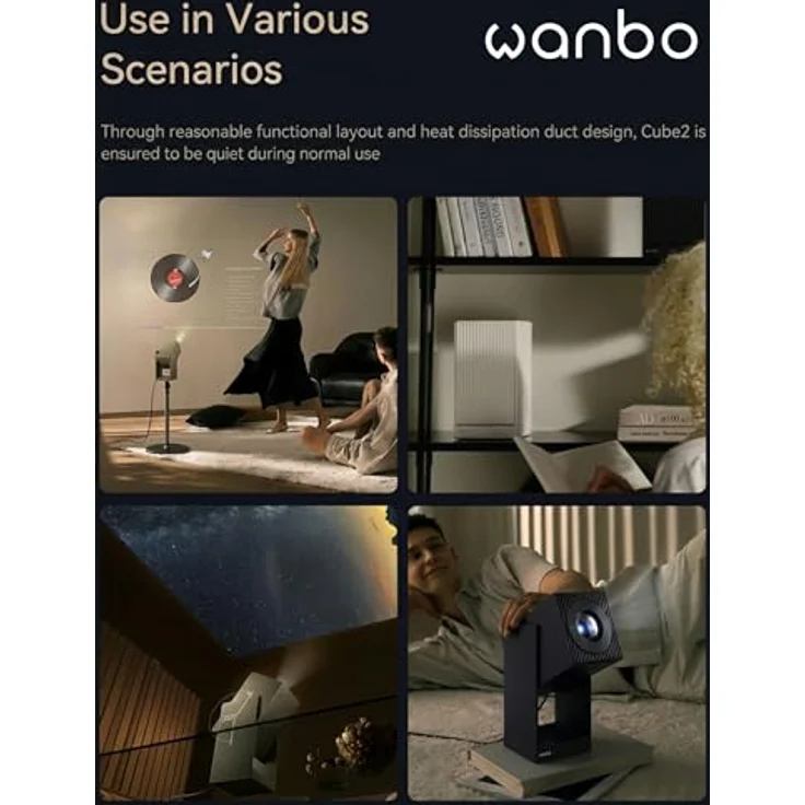Wanbo Cube 2 Pro, Full HD Projektor mit 500 ANSI Lumen, Android TV 11, automatische Kalibrierung, Gimbal, Grün – Bild 6