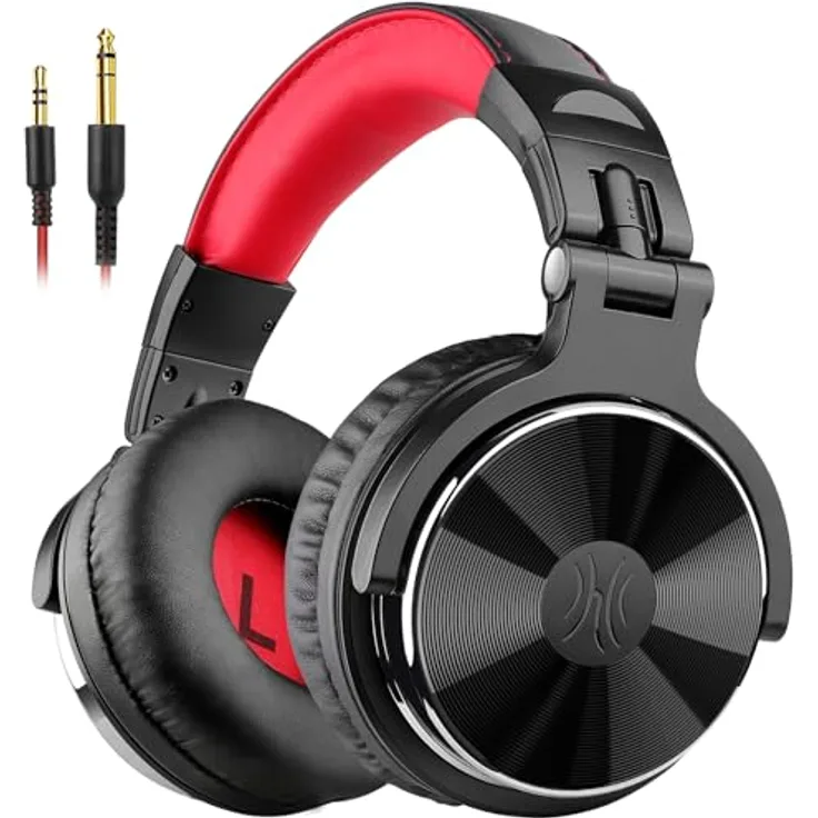 OneOdio OneOdio Pro-10 DJ Over Ear Kopfhörer kabelgebunden Stereo Schwarz, Rote Ohrmuscheln