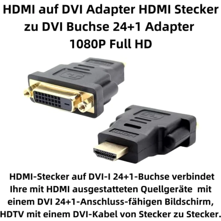 Aukson Q29 HDMI zu DVI Adapter, vergoldete Anschlüsse, Full HD 1080p, Unterstützung für 3D-Inhalte – Bild 2