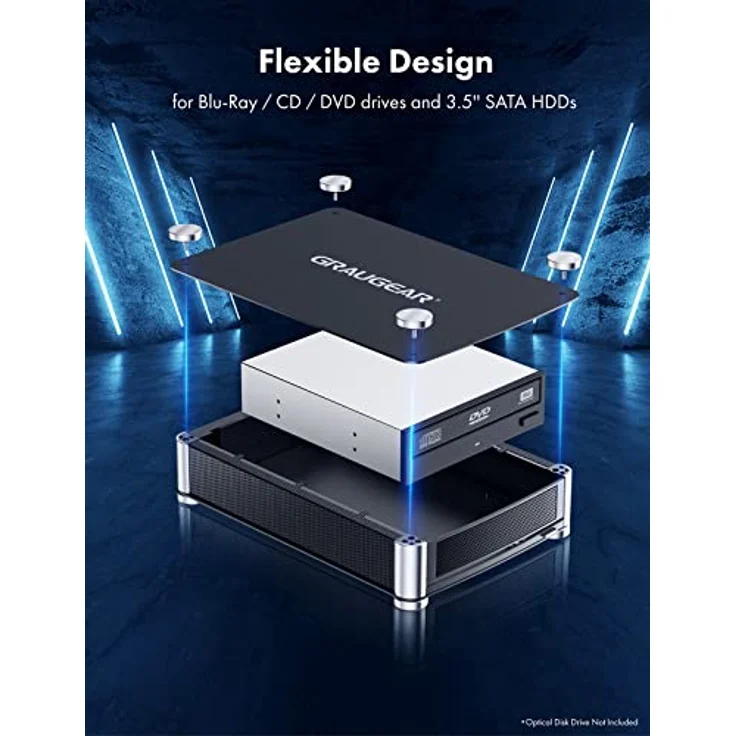 GRAUGEAR | Externes Gehäuse für 1x 5,25" SATA | Blu-Ray-CD-DVD Laufwerk | USB 3.0-eSATA-Anschluss | Inkl. USB-C Adapter | G-5251 – Bild 3