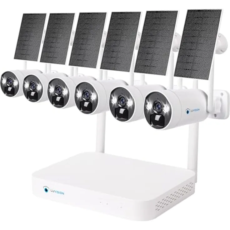 LUVISION WLAN Solar-Überwachungskamera mit 4MP Akku und 10 Kanal Dual NVR, Überwachungssystem mit Farbiger Nachtsicht, wetterfeste Ausführung, mit 6 Kameras
