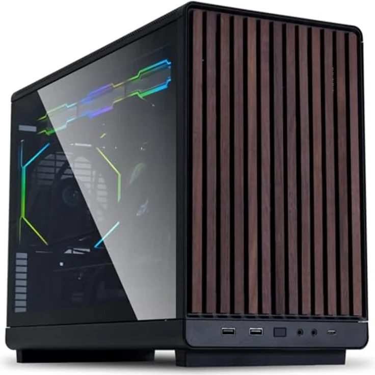 Lian Li DAN Cases A3-mATX Wood Edition, PC-Gehäuse für Micro-ATX, Tempered Glass, Walnuss und schwarz, geeignet für 360-mm-Radiator – Bild 1