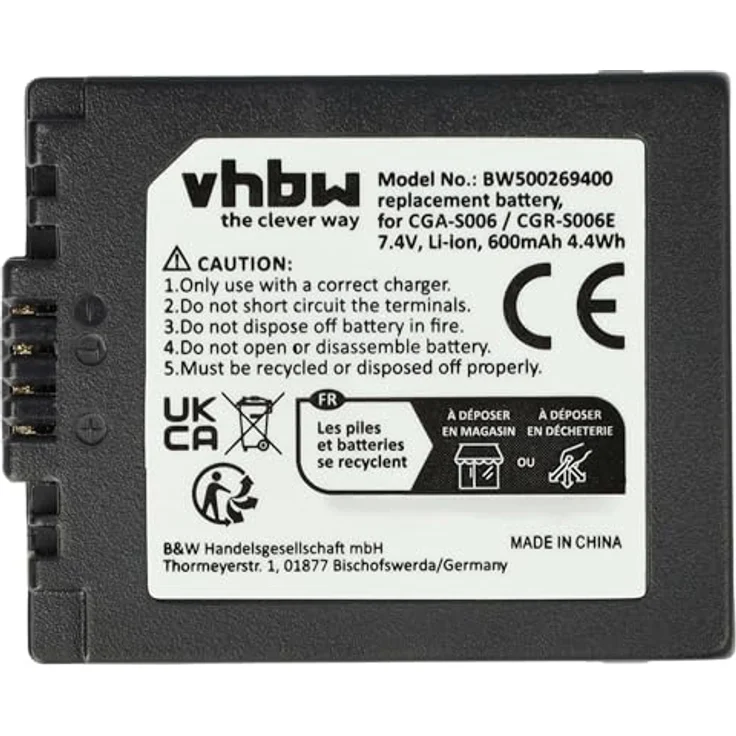 vhbw 3X Akku Ersatz für Panasonic DMW-BMA7, leistungsstarker Lithium-Ionen Akku mit 600 mAh und 7,2 Volt – Bild 3