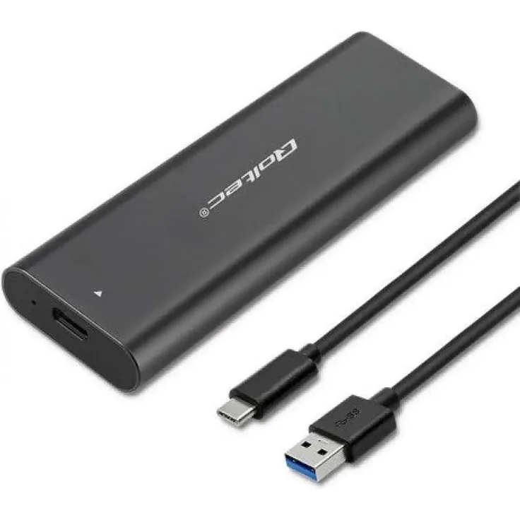 Qoltec 50311 Gehäuse für M.2 SATA SSD NGFF, USB Typ C, externes Lagringspakning, Schwarz