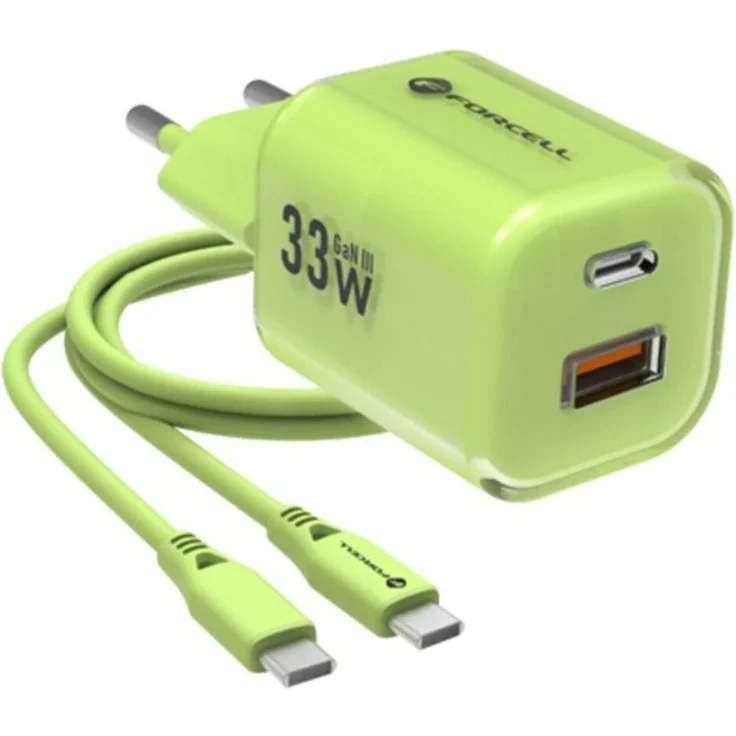 Forcell F-Energy Crystal Color GaN III VT-41 Reiseladegerät, 33W PD QC4.0, USB-C & USB-A, Grün