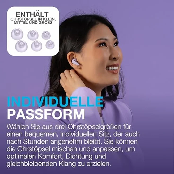 JLab Go Pods ANC, In-Ear Bluetooth Kopfhörer TWS mit 26 h Laufzeit, IP55, lila – Bild 3