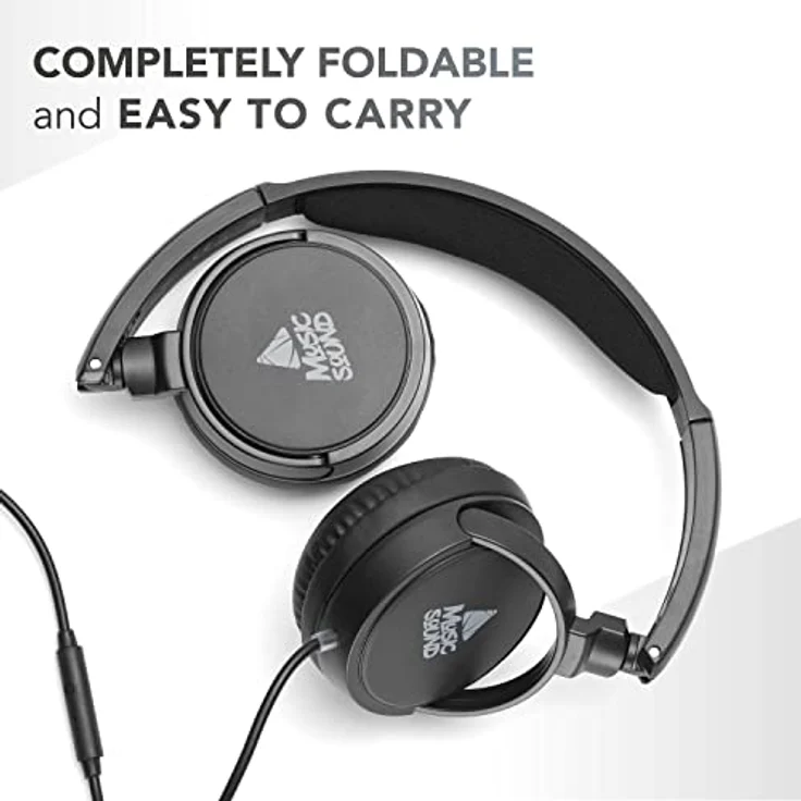 Music Sound | Bügelkopfhörer mit Kabel Over Ear Basic | On-Ear-Kopfhörer Faltbarer Kopfbügel mit 1,2 m Anti-Tangle-Kabel und integriertem Mikrofon - 3,5-mm-Klinkenanschluss – Farbe Schwarz – Bild 5