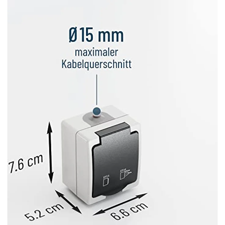 greate Aufputz Steckdose 1fach für Feuchtraum - IP44, 250V, 16A, grau – Bild 4