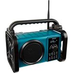 MEDION E66877 DAB+ Baustellenradio (Robustes Gehäuse, Spritzwassergeschützt (IP44), Bluetooth 5.0, PLL UKW Radio, LED-Arbeitslicht, Akku- und Netzbetrieb) blau