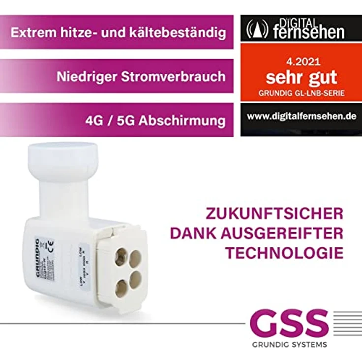 [Test SEHR GUT *] GSS Quattro LNB Weiss für Multischalter, Multiswitch geeignet - mit LTE Filter - Sat, Satelliten, Full HD, HDTV, UHD 4K, 0.1dB, LMB, Wetterschutz, extrem kälte- & hitzebeständig – Bild 4