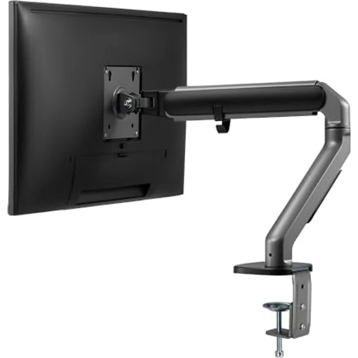 Ranqer Monitorhalterung Pro, für 17-32 Zoll Bildschirme, VESA 75 & 100 mm, Höhenverstellbar, 360° Rotation, schwenk- und neigbar, bis 9 kg, mit Kabelmanagement, schwarz – Bild 4