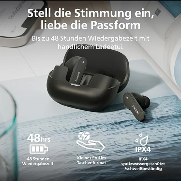 Philips TAT3000BK/00, True Wireless In-Ear-Kopfhörer mit adaptiver Geräuschunterdrückung, Schwarz – Bild 3