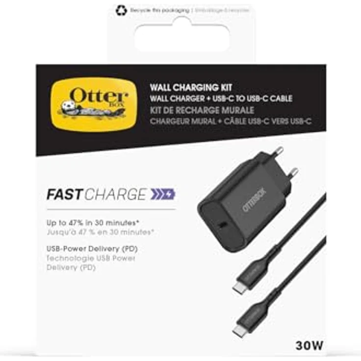 OtterBox 30W USB-C PD Ladegerät mit 1m USB-C auf USB-C Kabel, Schnelllade Bundle für Smartphone und Tablet, Schwarz – Bild 5