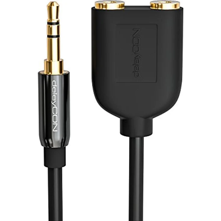 deleyCON AUX Stereo Audio Klinken Adapter, 2x 3,5mm Buchse auf 1x 3,5mm Stecker, Metall vergoldet, Schwarz, hohe Soundqualität für HiFi-Anlagen – Bild 4