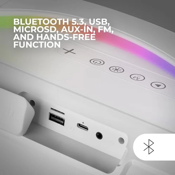 Mars Gaming MS-Pulse, Tragbarer 50W RMS Bluetooth-Lautsprecher mit RGB-Beleuchtung, 2 Aktive 93mm Treiber, 2 Passive Ultra-Bass-Treiber, USB/MicroSD/AUX/FM, Weiß – Bild 3