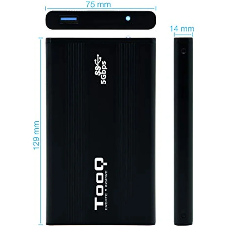 TooQ TQE-2524B - Gehäuse für 2,5 Zoll Festplatten (SATA I-II-III bis 9,5 mm Höhe, USB 3.0), Aluminium, LED Anzeige, schwarz, 50 g – Bild 5