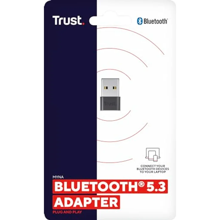Trust Myna Bluetooth Adapter 5.3, USB Adapter mit 3 Mbit/s Übertragungsgeschwindigkeit, 10 m Funkreichweite, USB Dongle Bluetooth Empfänger für PC, Laptop, Computer, Desktop, Windows - Schwarz – Bild 5