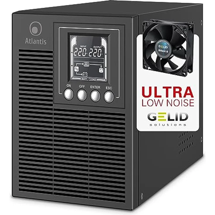 Atlantis Land USV A03-OP1002XLN, 1000VA/700W Unterbrechungsfreier Stromversorger mit reiner Sinuswelle, Metallgehäuse und LCD-Display – Bild 1