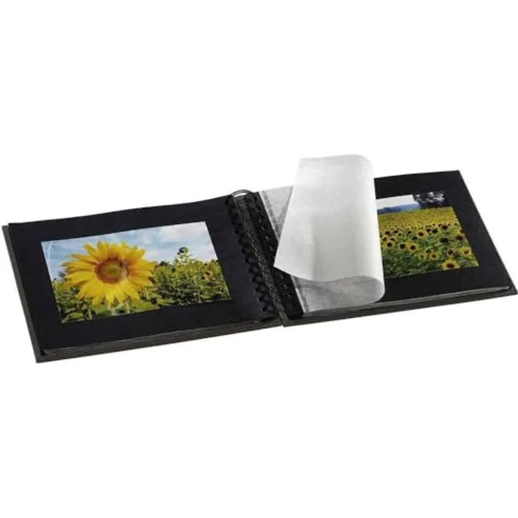 Hama Fotoalbum Spiralalbum, 50 schwarze Seiten, 25 Blatt, Größe 24 x 17 cm, mit Ausschnitt für Bildeinschub, Fotobuch grau – Bild 2