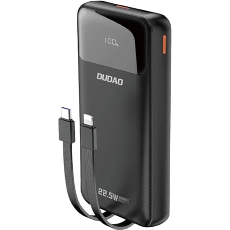 COFI 1453 Powerbank 20000 mAh 22,5 W PD USB-C/USB-A/integrierte USB-C Kabel und kompatibel mit iPhone Schwarz