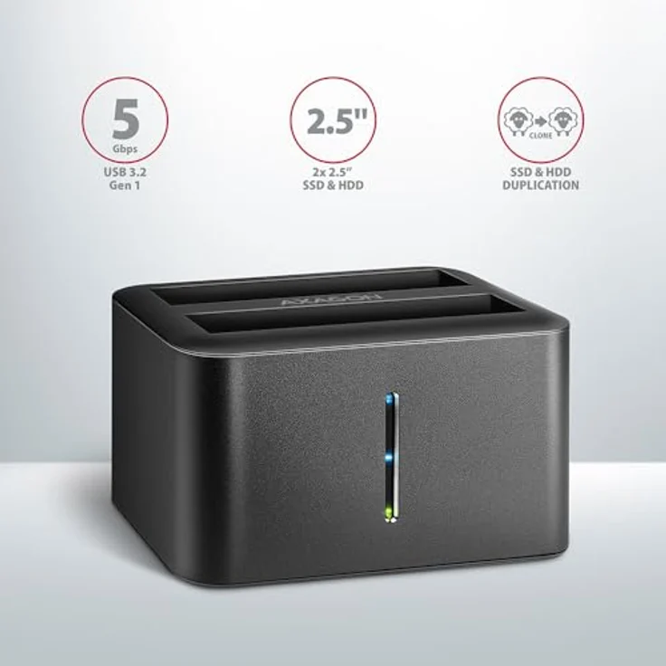 Axagon ADSA-D25 SuperSpeed USB DUAL 2.5" SSD/HDD Mini Dock, Aluminium, unterstützt 2x 2.5" SATA II/III, eigenständige Klonfunktion, Schwarz – Bild 2