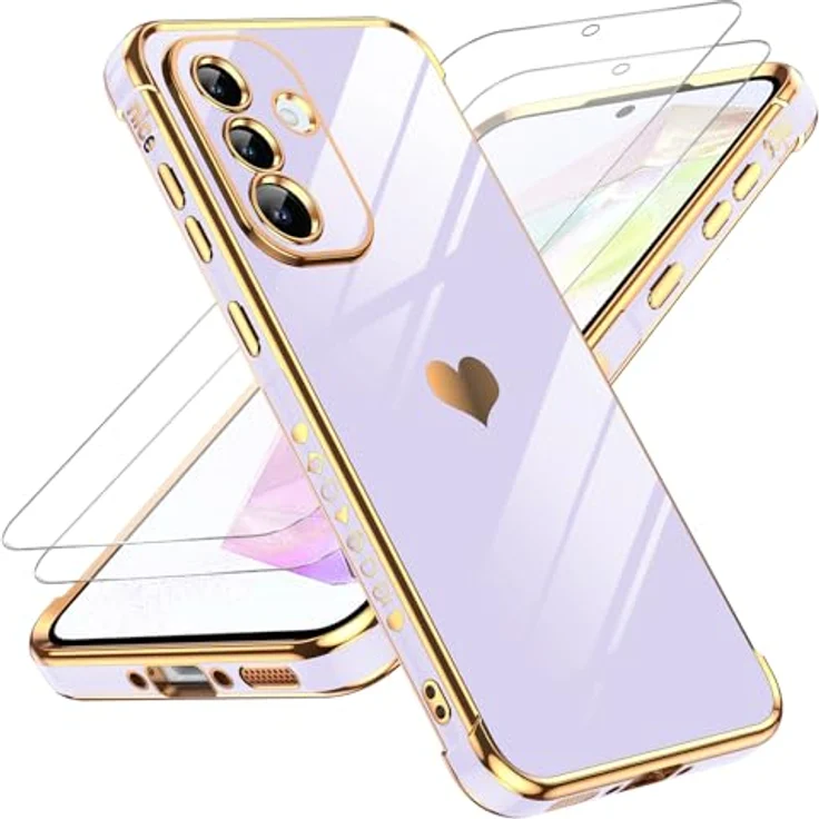 LeYi Handyhülle für Samsung Galaxy A36 5G, TPU Silikon Hülle mit 2 Schutzfolien, Herz Muster, stoßfest und kratzfest, lila – Bild 1