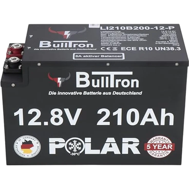 BullTron 210Ah Polar LiFePO4 12,8V Versorgerbatterie mit Smart BMS, 200A Dauerstrom und Bluetooth App, IP65, kompakt und leicht – Bild 3