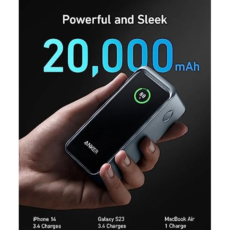 Anker Prime Powerbank A1336, 20.000mAh externer Akku mit 200W Leistung, Digitales Display, 2X USB-C und 1x USB-A Port, Kompatibel mit iPhone 14/13 Serie, Samsung, MacBook, Dell, und mehr, Schwarz – Bild 4