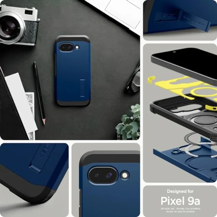 Spigen Tough Armor(AI) MagFit Hülle für Google Pixel 9a, Kompatibel mit MagSafe - Navy Blue, Doppelschichtige Schutzhülle mit integriertem Magnet und Kickstand – Bild 2