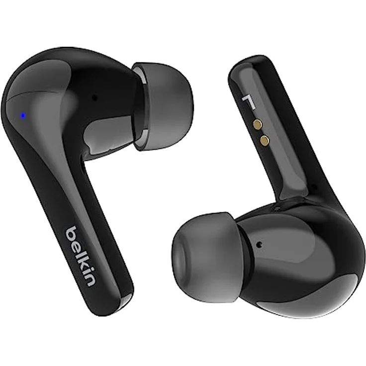 Belkin SoundForm™ Motion True Wireless In-Ear-Kopfhörer, Noise Cancelling, kabelloses Ladecase, 2 Mikrofone, Spritzwasserschutz der Schutzart IPX5, Bluetooth-Earbuds für iPhone, Samsung – Schwarz – Bild 1