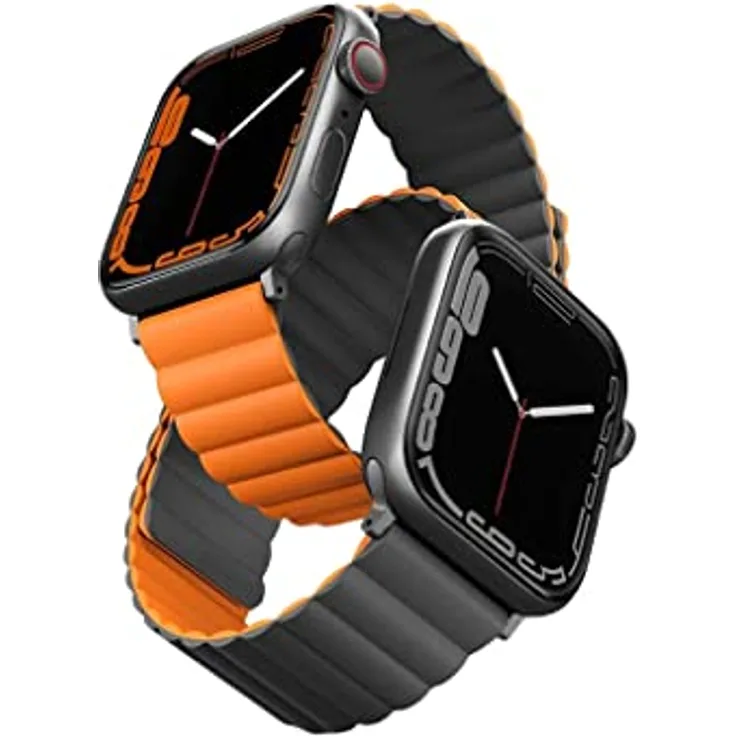 Uniq Revix Uhrenarmband für Apple Watch Series 1-8/SE/Ultra, Reversible Magnetic, Silikon, Orange, 42/44/45/49mm